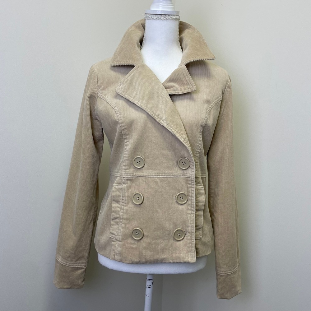 Rare Vintage Y2K NWT Forever 21 Corduroy Double Breasted Pea Coat Jacket M Beige